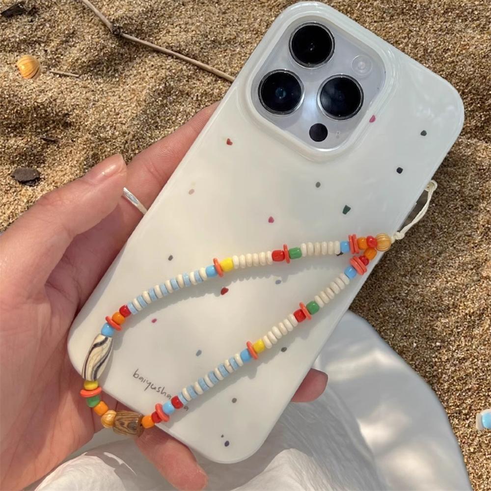 Summer Colorful Beaded Phone Charm Strap Pendant For iPhone Samsung Accessrioes Stylish Chain Lanyard Woman Hanging Rope Cord