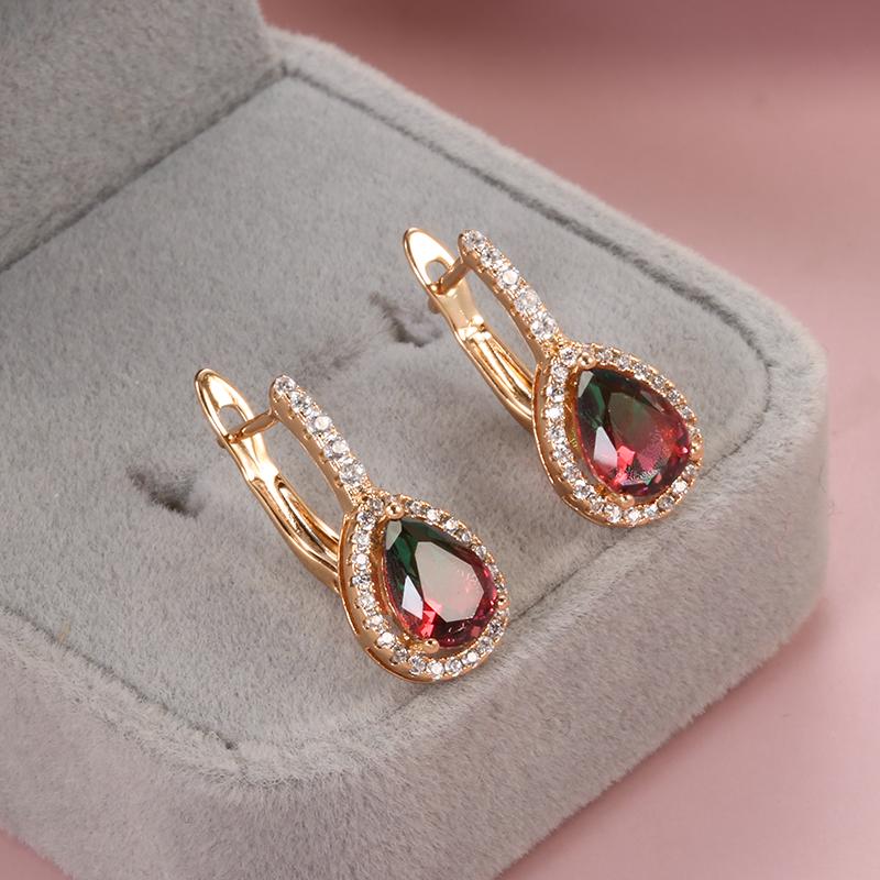 Kinel Fargerike Cubic Zirconia engelske øredobber for kvinner luksus vintage rosegull farge fine smykker