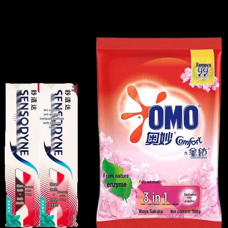 Sensodyne Mint Toothpaste (2-Pack) & OMO Sakura Laundry Powder Bundle