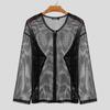 INCERUN Men Long Sleeve Mesh See Through Hollow Out Zipper Beach Shirts Tops