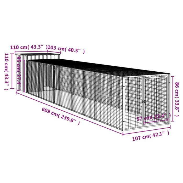 VidaXL Chicken Coop with Run Light Grey 110x609x110 Cm Galvanized Steel 3189095
