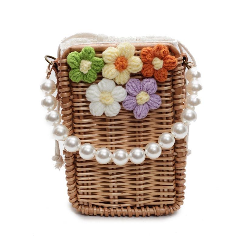 

Весна милая девушка цветок плетеная сумка модная жемчужная цепочка сумочка приморская пляжная сумка соломенная плетеная маленькая сумка женщины