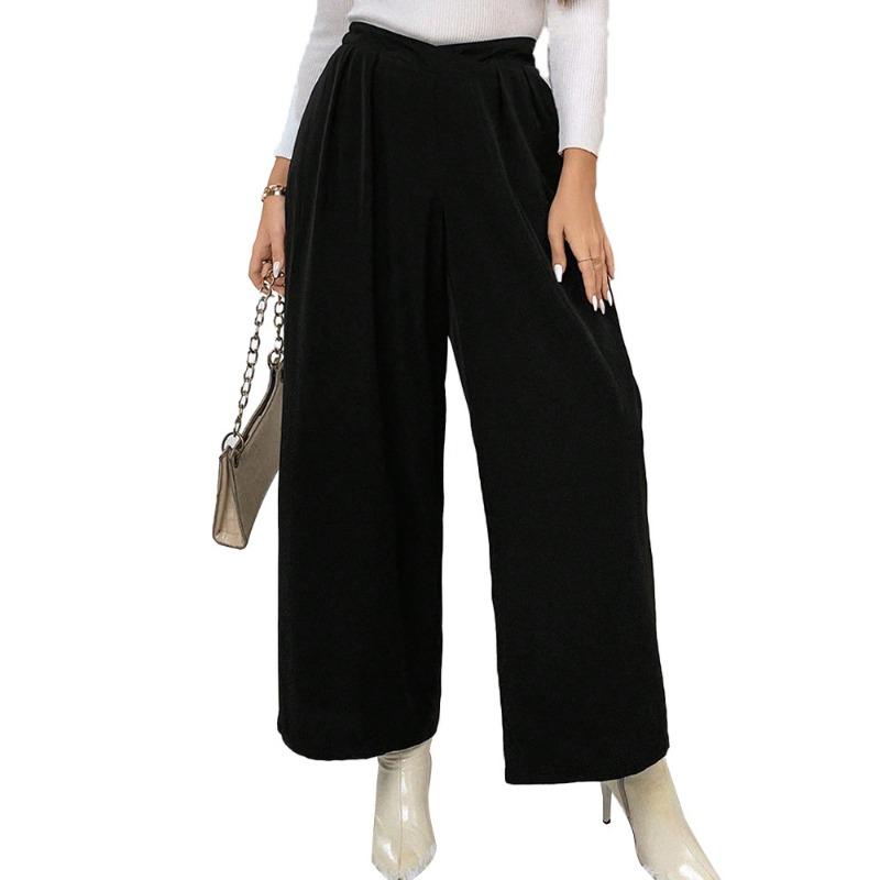 Pantaloni larghi a vita alta neri da donna, pantaloni larghi e comodi alla moda, pantaloni dritti, casual, taglie forti, con elastico in vita