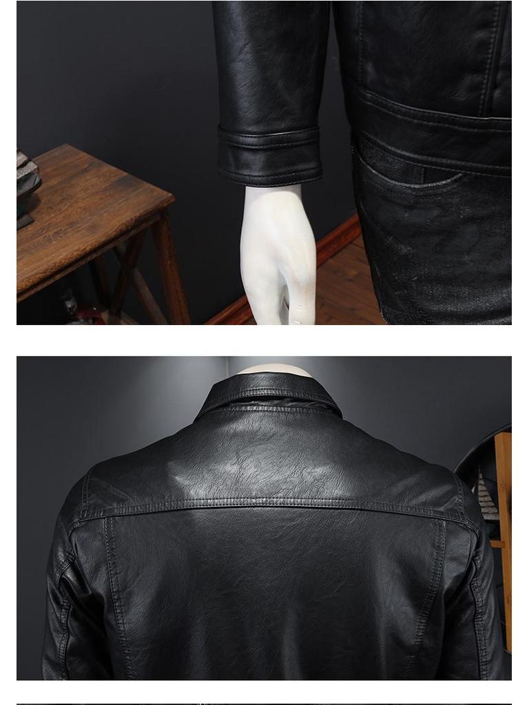 Men's Slim-Fit Turn-Down Collar Leather Motorcycle Jacket - Trendy Casual Outerwear