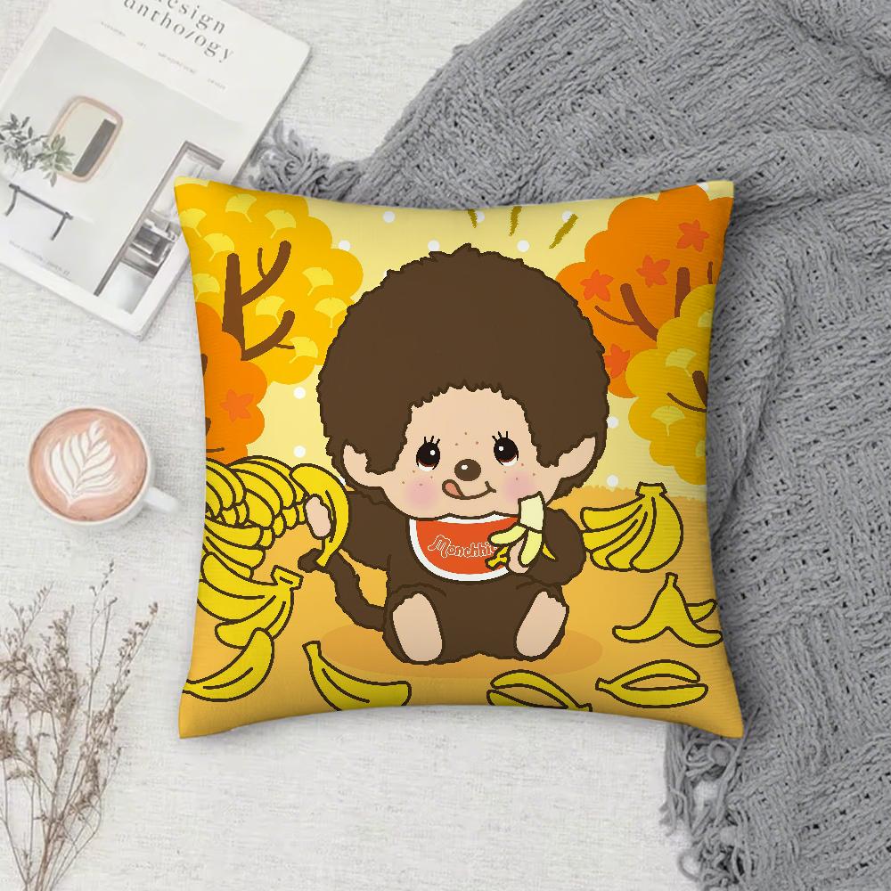 Cartoon M-M-Monchhichis Anime Pillow Case Square Double-Sided Printing Sofa Cushion Cover Pillowcase Bedroom Bedside