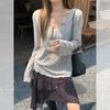 Summer micro-transparent V-neck fungus edge loose sunscreen blouse ice silk thin summer long-sleeved T-shirt women's lazy top