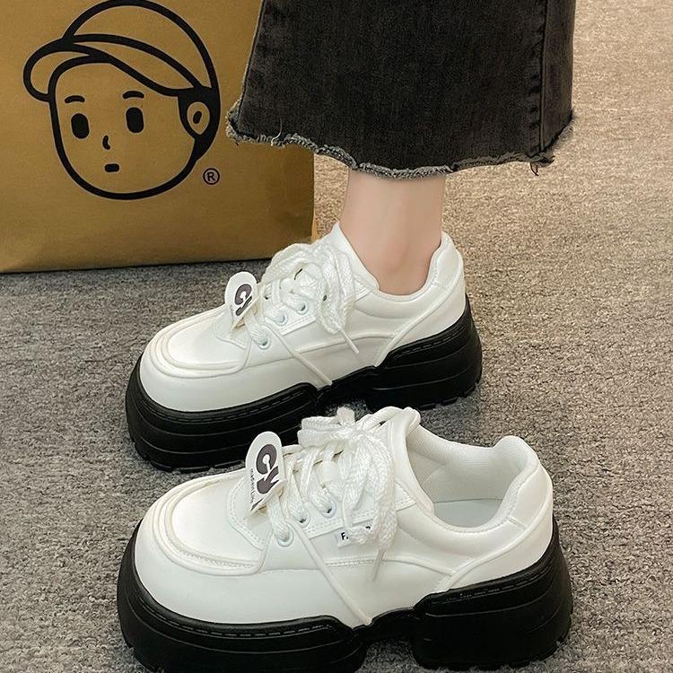Versatile Muffin Little White Shoes Women's Spring and Autumn Thick Soles New Niche Height-increasing Casual Sports Shoes