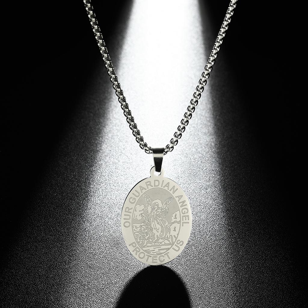 Collier avec pendentif ange gardien en acier inoxydable pour femme et homme, style bohème, simple et charmant