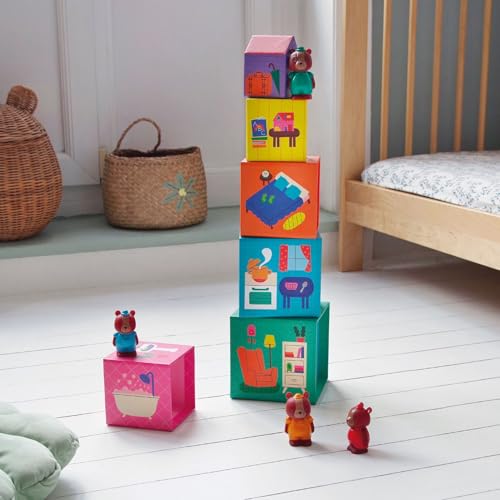DJECO Tapani House Stacking Toy Blocks, Cubes, Nesting Building Blocks, Numbers, Bears, Animals, Ages 1 Year, 18 Months, 18 Months, 2 Years, 3 Years,