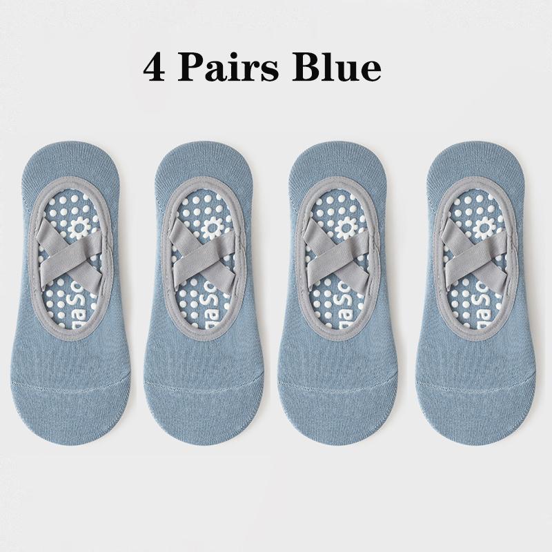 4 Pairs Yoga Socks for Women Bandage Pilates Non-Slip Grip Socks Backless Breathable Fitness Sports Ballet Dance Floor Socks