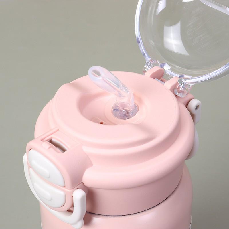 Cute Double-Drink Insulated Tumbler With Straw Women Students Kids 316 Stainless Steel Portable Thermos Cup 400ml