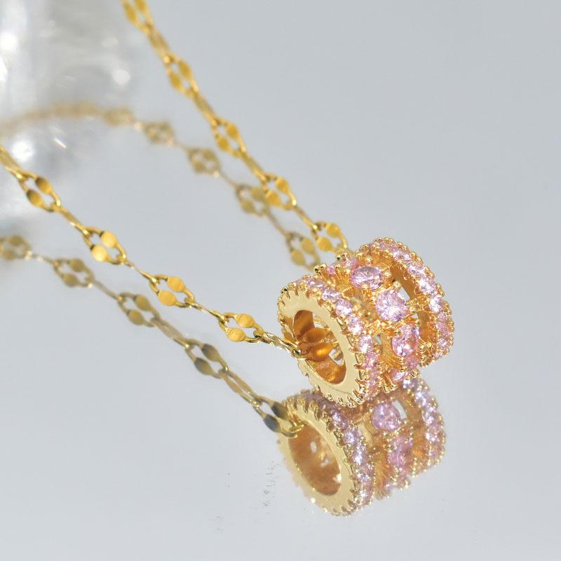 Small Waist Necklace, Women'S Light Luxury Temperament Trend Zircon Pink Pendant Of The Same Style