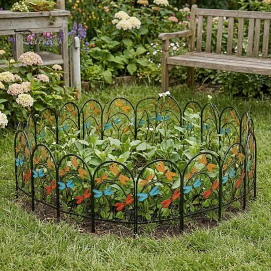 Hinterhof Blumenbeet Begrenzung Gartenzaun Tierbarriere, Schmetterling Floral Metalldraht Panel Begrenzung, Gebogenes Dekoratives Panel, Barriere für Hunde, Kaninchen,