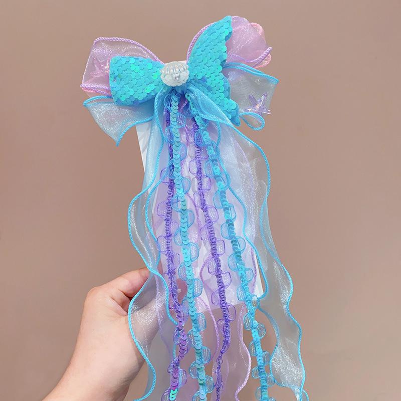 Mermaid Headwear, Children'S Princess Bow, Hairpin, Girls' Floating Yarn, Braided Hair Clip, Mermaid Maiden Hair Accessory