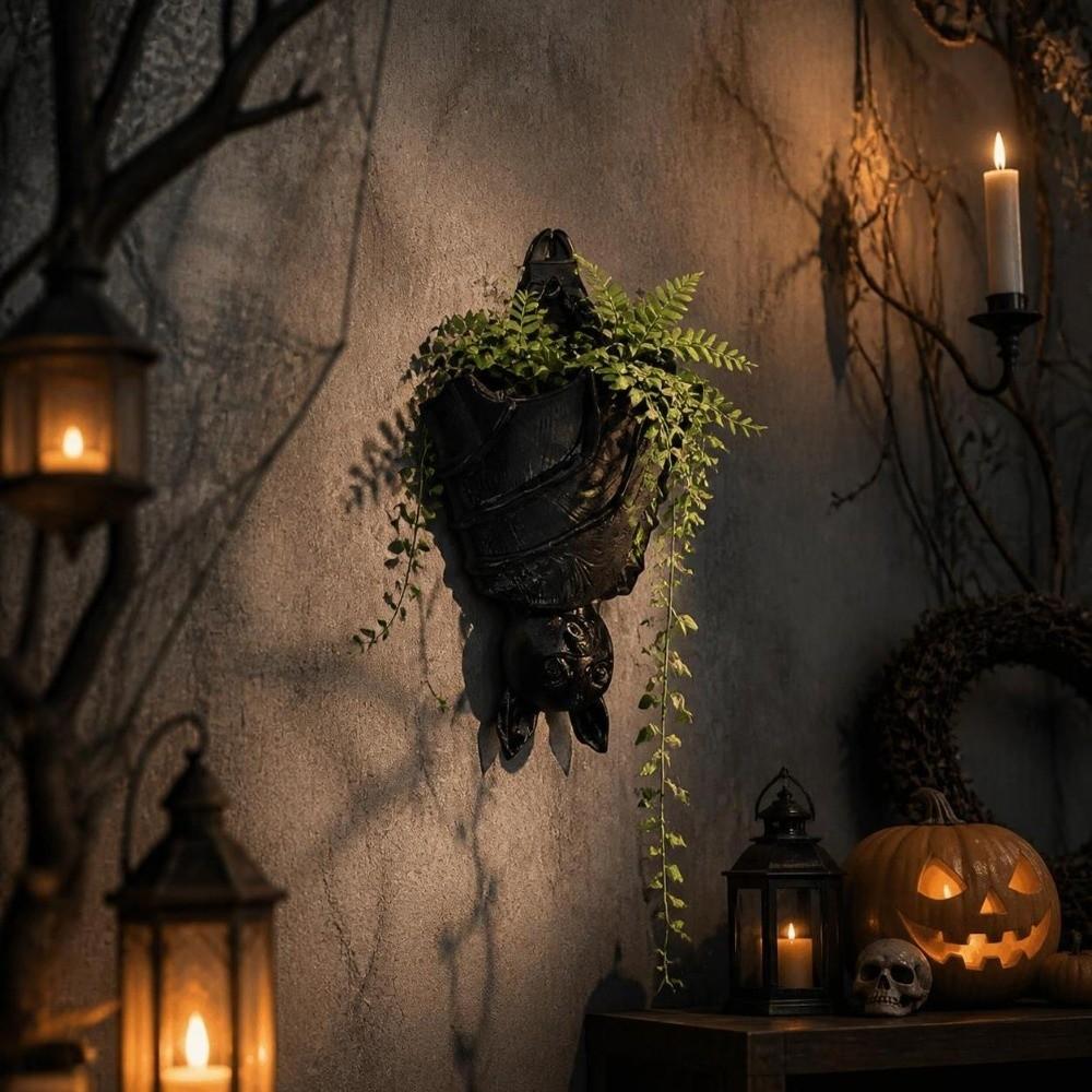 Halloween Bat Hanging Planter Gothic Style Bat Wing Flowerpot Home Decoration
