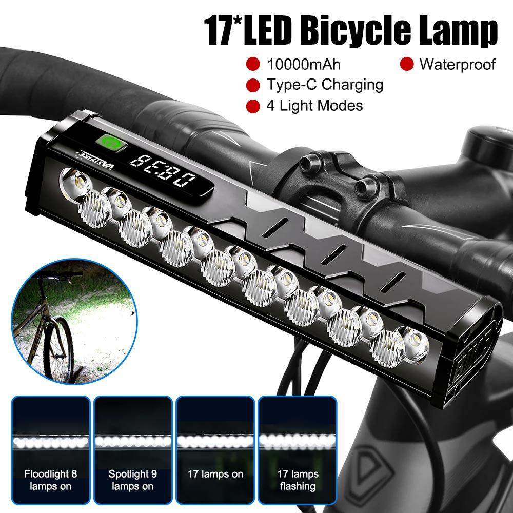 Luce per Bicicletta Anteriore 8/17 LED 25500 Lumen Luce Bici 10000mAh Torcia Impermeabile Ricarica USB Lampada per Ciclismo MTB Strada Accessori