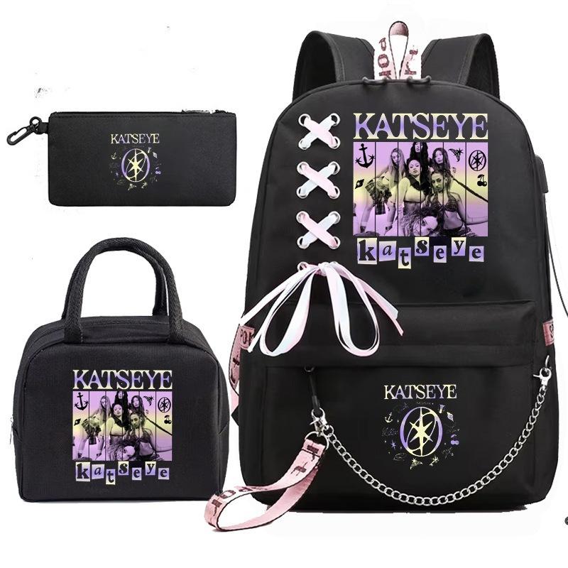 Katseye Estuche de Lápices Musicales Bolsa de Almuerzo Mochila Set de 3 Materiales Escolares para Estudiantes Adolescentes Gran Capacidad Resistente al Agua Portátil