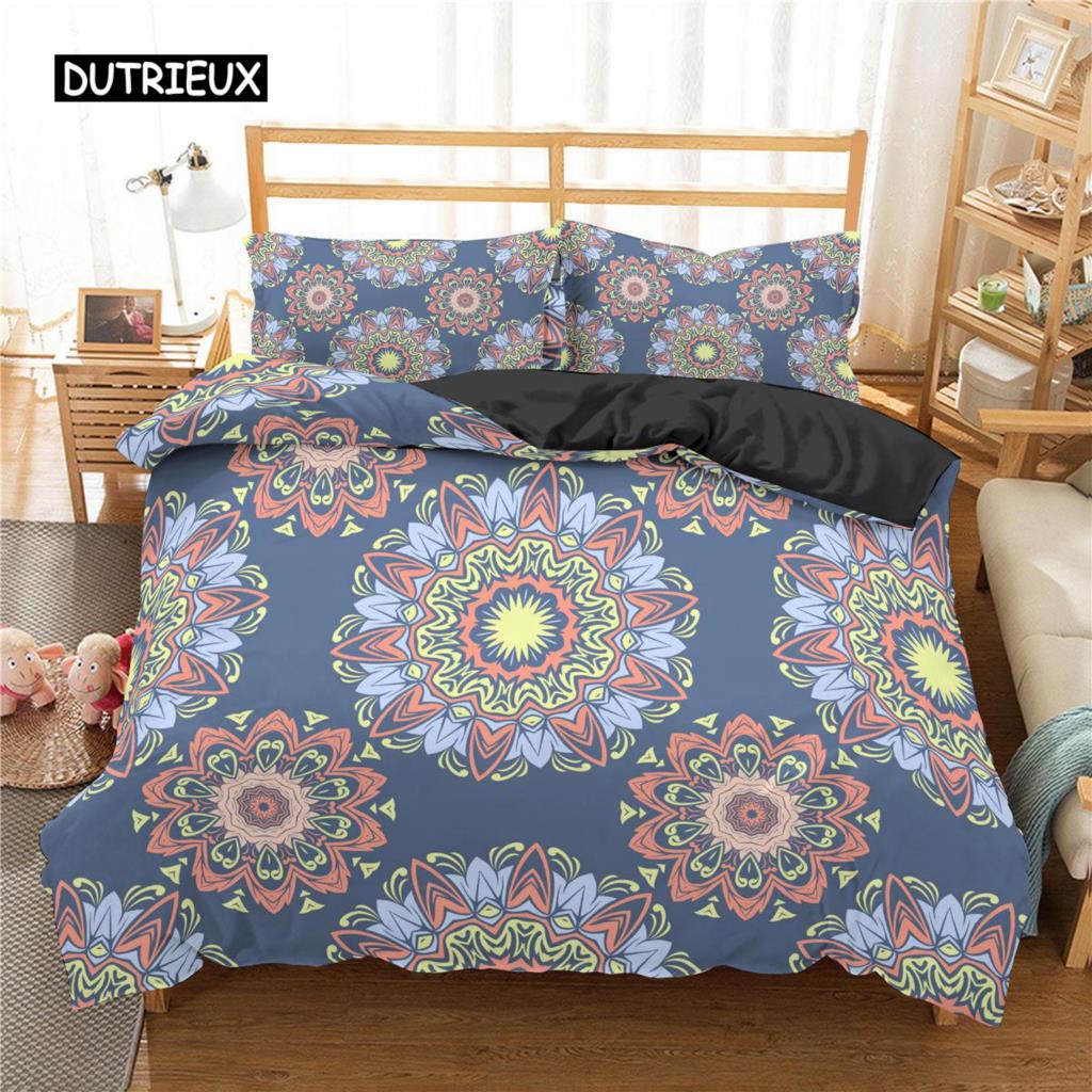 Mandala Bettbezug-Set Lila Farbverlauf Mandala Kultur Druck Einzelbettwäsche-Set für Teenager Mikrofaser Queen King Size Bettdeckenbezug