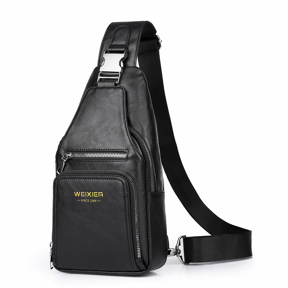 WEIXIER Bolso Bandolera de Cuero para Hombre Crossbody Hombro Pecho Impermeable Casual Mochila de Día para Viajes Deportes al Aire Libre