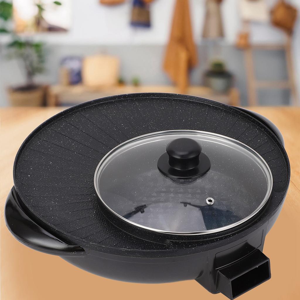 2 i 1 Non Stick elektrisk grill og varm gryte med glasslokk