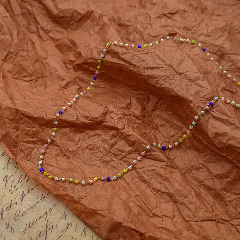 French Non-Fading Jewelry Necklace 14K Titanium Steel Beaded Necklace Light Luxury High-End Summer Collarbone Chain Gift