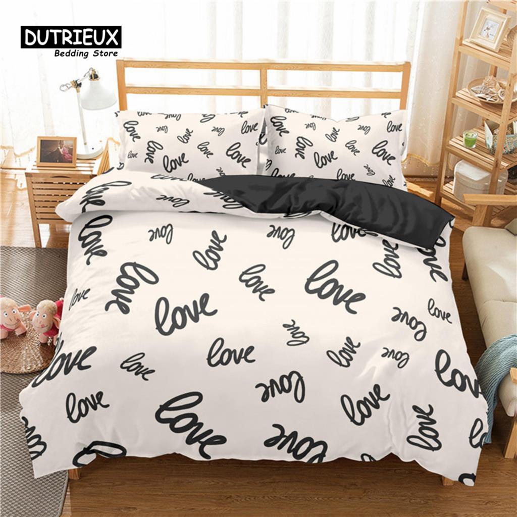 Comforter Love Heart Bedding Set Love Words Polyester Romantic Crown Print Full King For Girl Boy