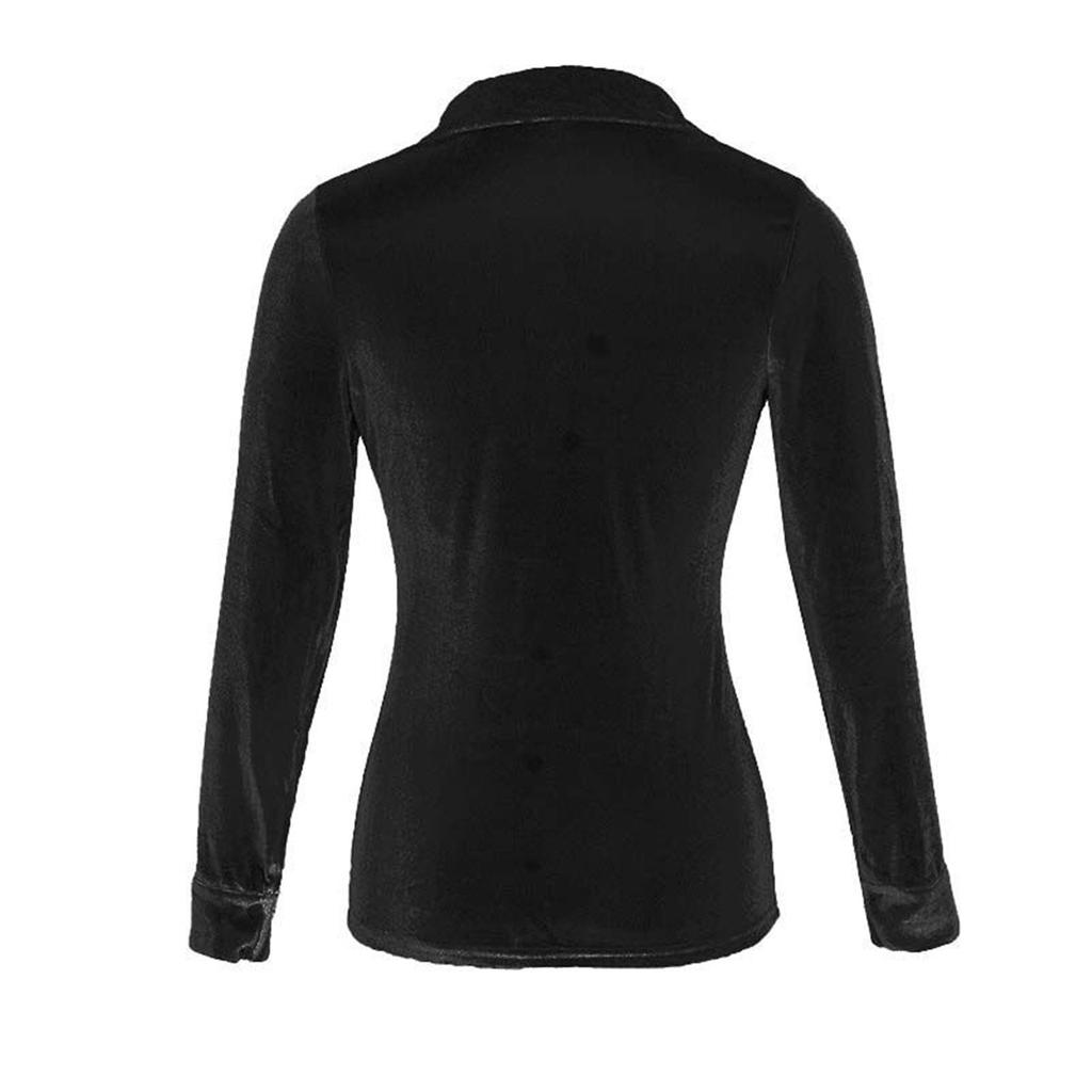 Women's Winter Fashion Velvet Long Sleeve Button Pocket Casual Shirt Top