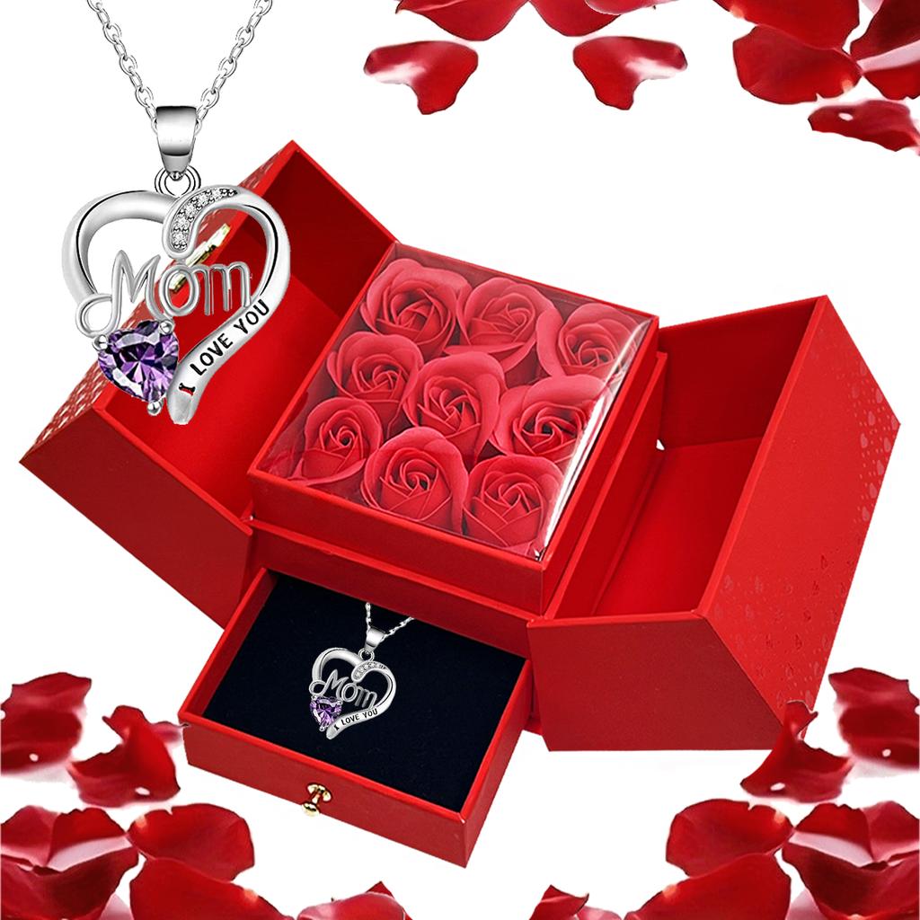 Luxury Heart-Shaped Necklace with Red Synthetic Zirconia Pendant,Romantic Gift for Mom,Birthday, Valentine'S Day, Wedding Party