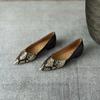 Pointed Toe Snake Pattern Slip-on Low Heel Elegant Shoes for Women Summer Young Trend Korean Style Chic Point Casual Woman Flats