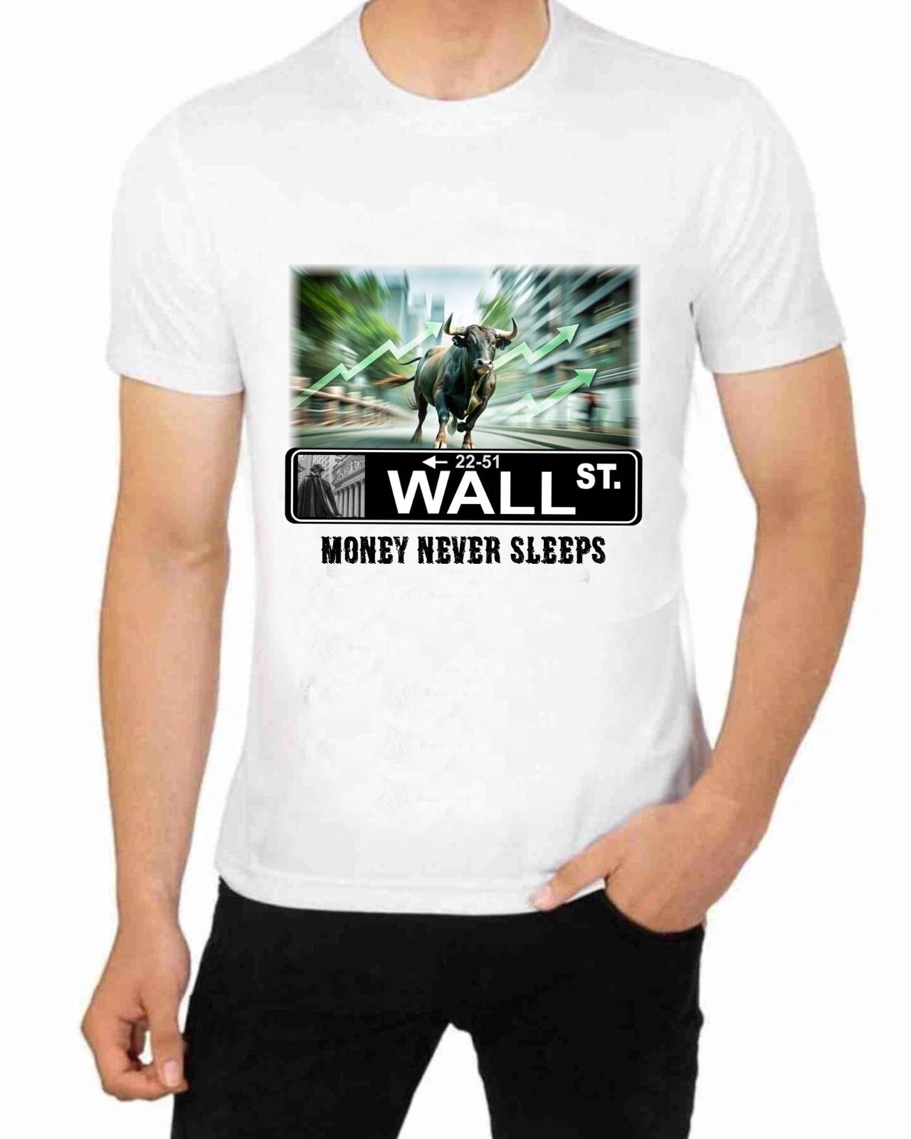 Wall Street Money never sleeps T-Shirt Bulls and bears 2XL