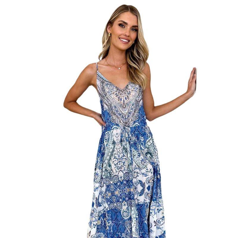 Sexy Camisole Dress2024 Spring/Summer Women Clothes New V-neck Sexy Print Sling Long Dress