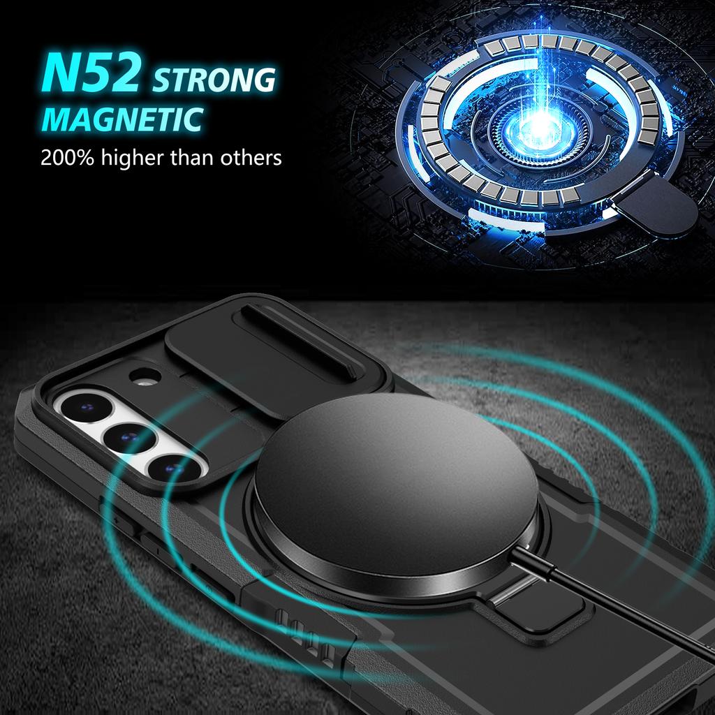 For Samsung Galaxy S22+ 5G Kickstand Case PC+TPU Magnetic Phone Shell with Lens Cover