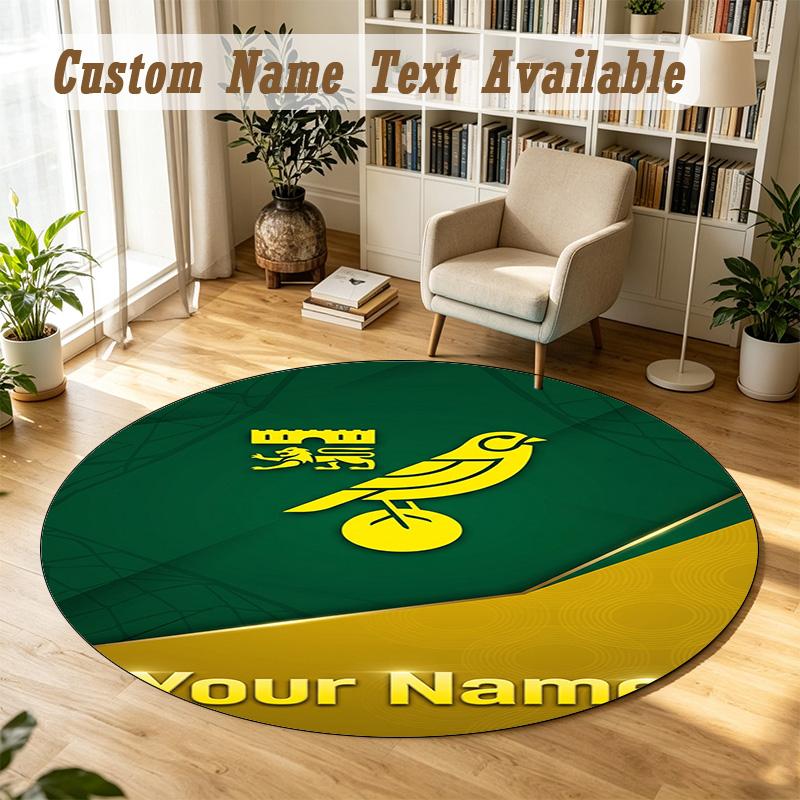 Round Rug Custom NameNorwich City Pattern Non Slip Carpet Home Floor Decor