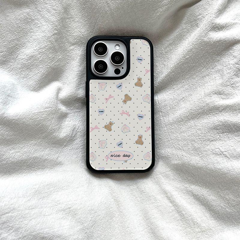ins Korean polka dot is suitable for Apple 17ai women's 16promax black edge iphone15plus mobile phone case.