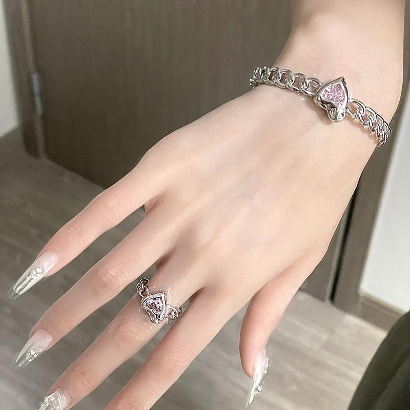 Niche Design Sense Advanced Sense Love Pink Diamond French Irregular Pleated Open Bracelet Chain Bracelet