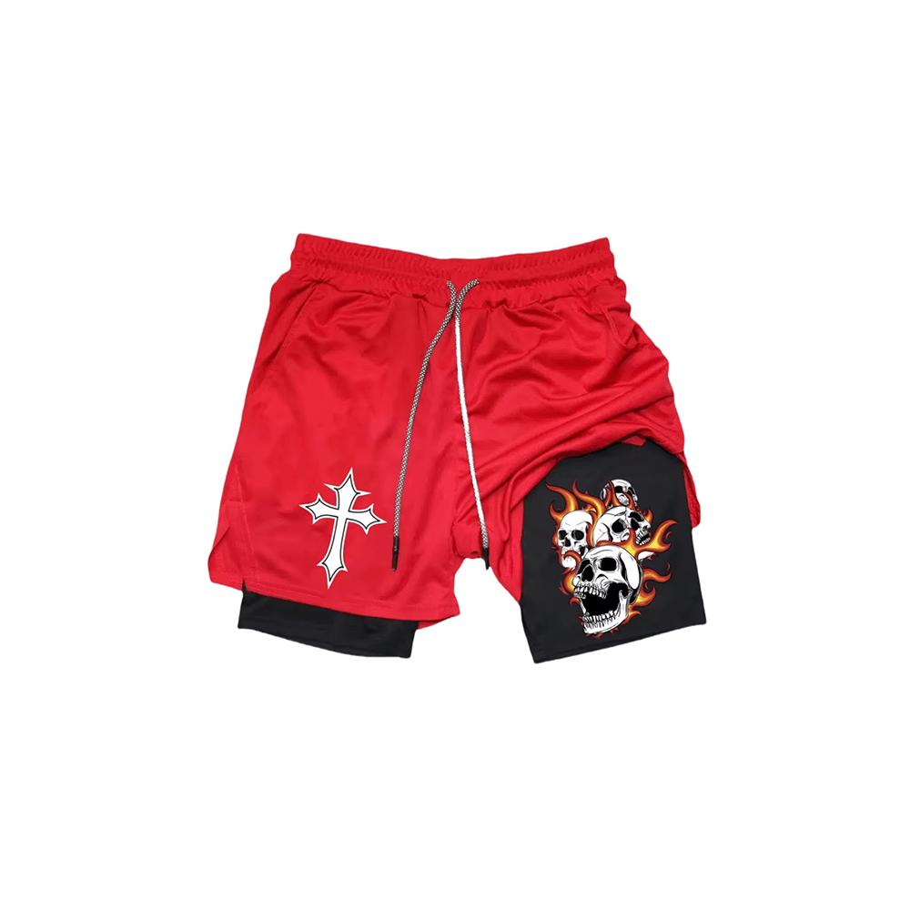 Men's Fitness Two-in-one Shorts Double-layer Beach Pants Trendy Printed Sports Shorts Outdoor Training Running 10105