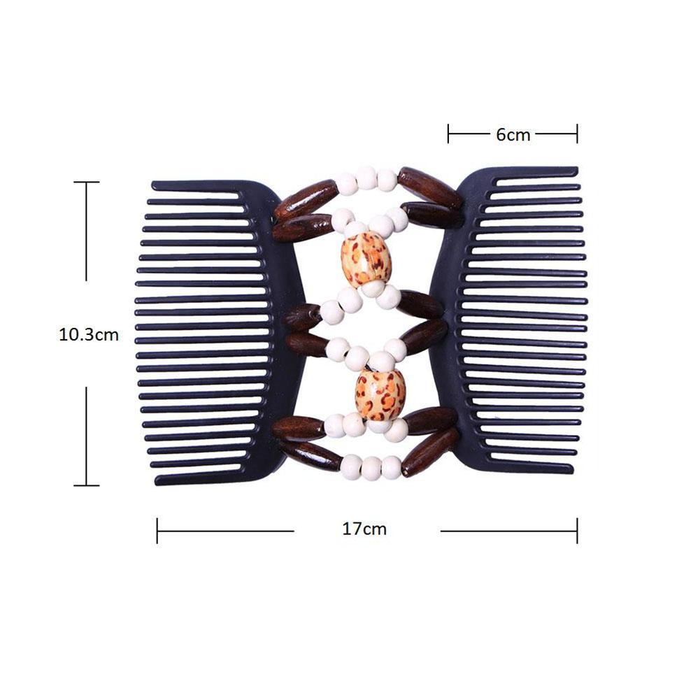 Women Simulation Wood Double Stretchy Hair Beaded Comb Clip