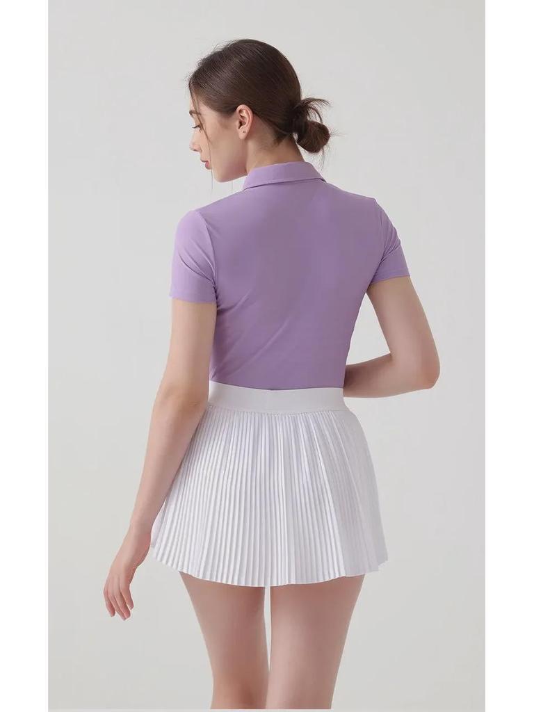 Women's Short Sleeve Yoga & Sports Polo Shirt - Breathable Fitness & Outdoor Running Apparel for Tennis, Badminton, and Golf.