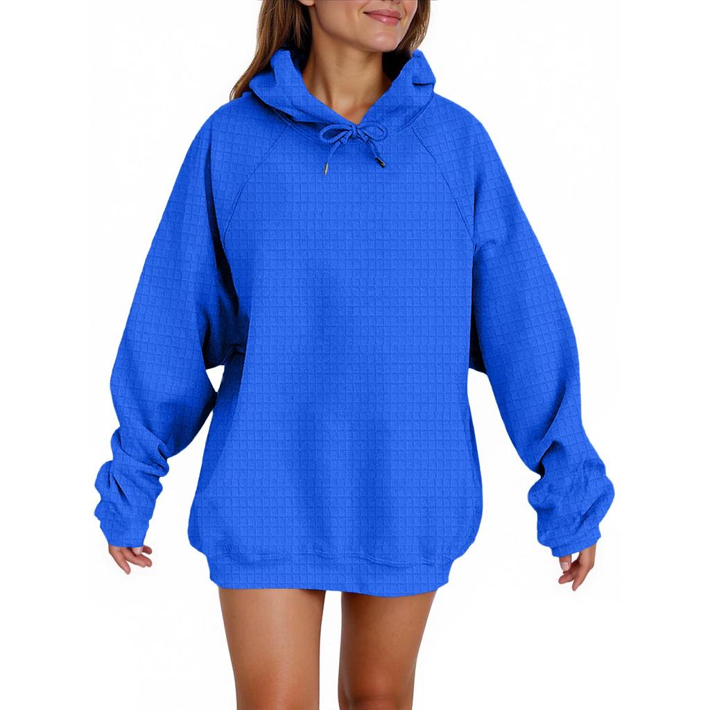 Women's Fashion Casual Solid Color Hooded Sweatshirt Long Sleeve Drawstring Pullover Sweatshirt