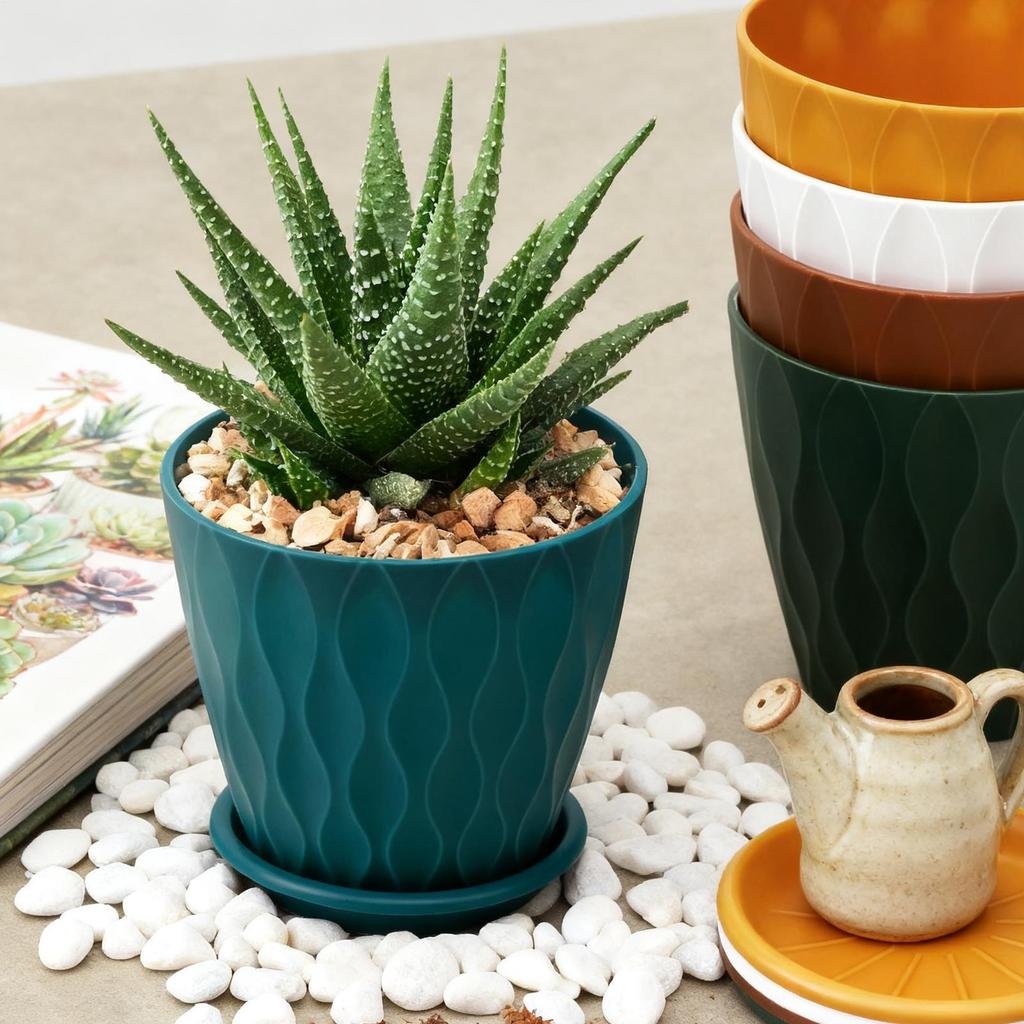 Indoor Flower Pots 5 Pieces Planter With Drainage Hole & Saucer Patio Plant Pot For Indoor Outdoor Patio Window Garden Balcony