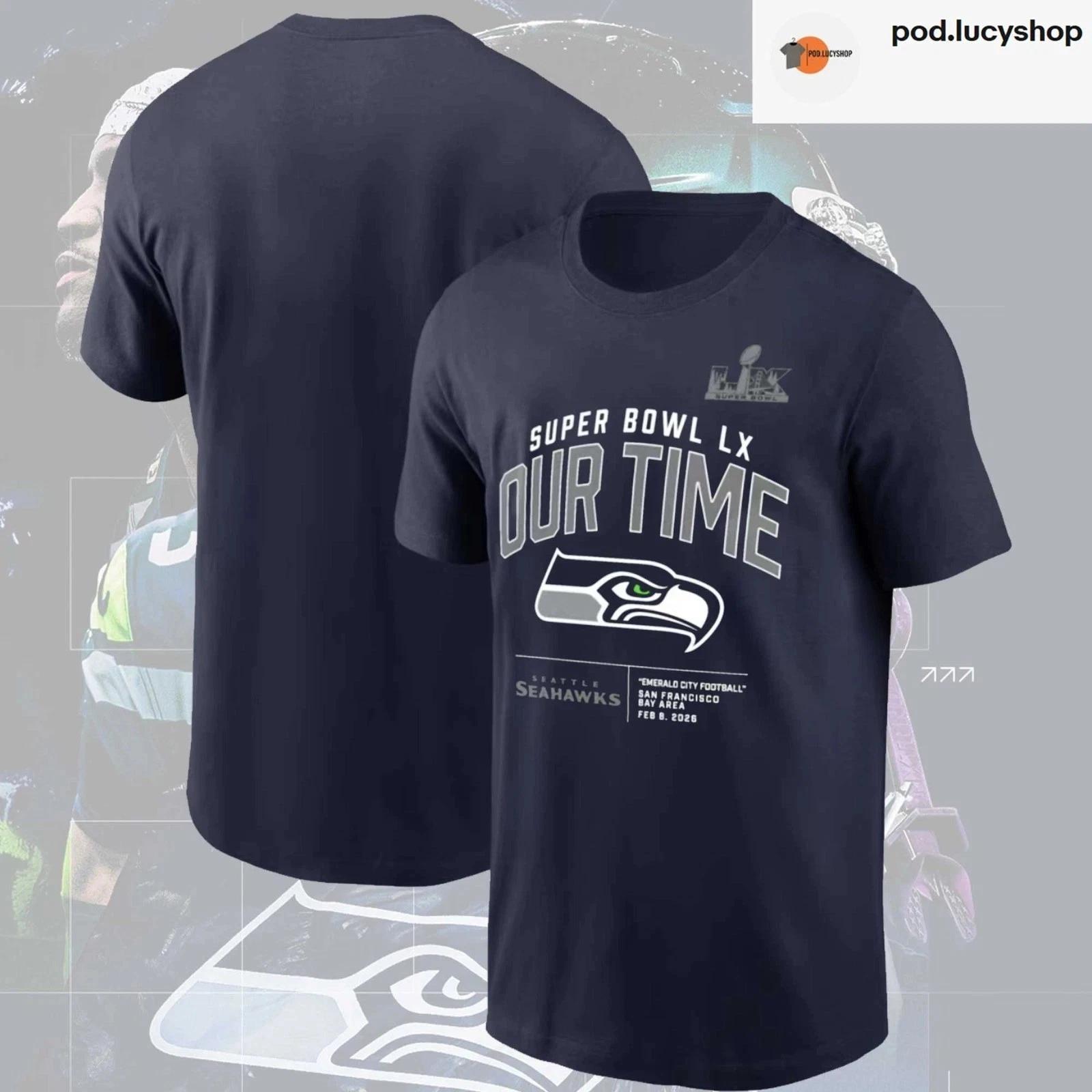 Seattle Seahawk College Navy Super 1Bowl LX TShirt Go Hawk Champion Unisex S-5XL S