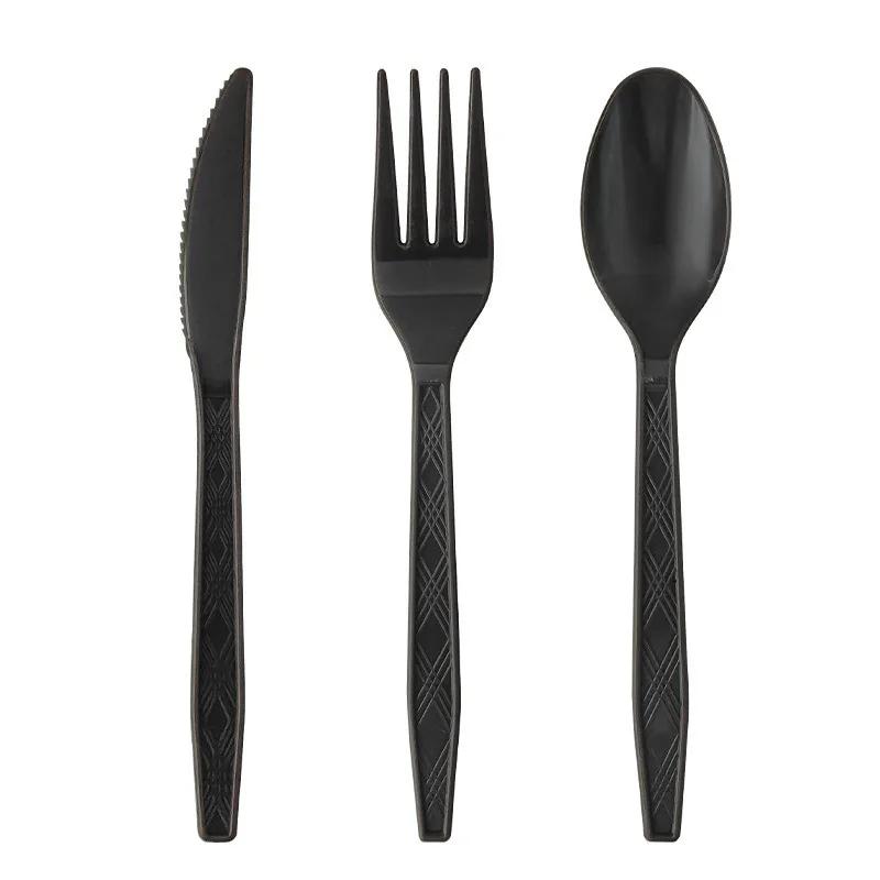 Solid Black Theme Tableware Birthday Party Disposable Cutlery Paper Napkins Cups Plates Tablecloths Fork Spoon Party Decorations