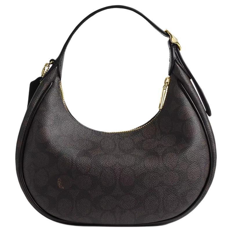 COACH 23 EMILY printed presbyopia coated canvas and smooth leather crescent bag shoulder bag medium size women's dark brown