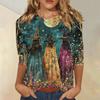 Women's Fashion Casual 3/4 Sleeve Halloween Print Neck Blouse