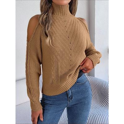Casual Off-shoulder Turtleneck Hollow Long-sleeved Knitted Pullover Sweater