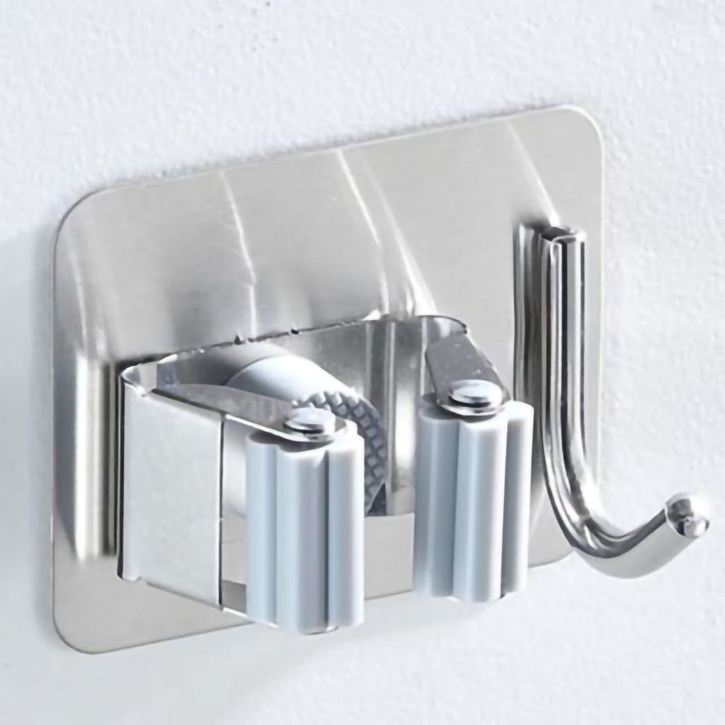 Wall Mounted Mop Clip Stainless Steel Punch Free Glue Installation Multifunction Mop Broom Holder