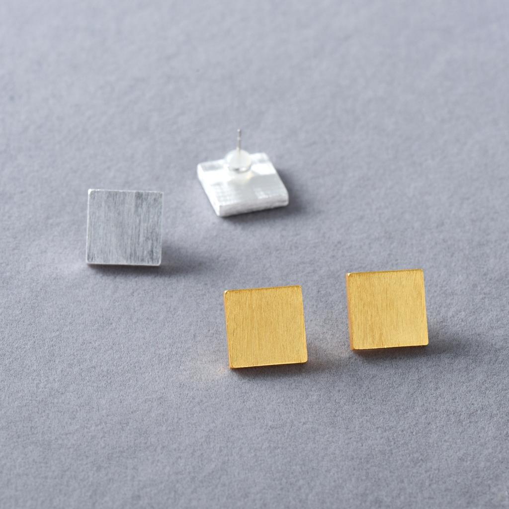 Niche Personality Light Luxury Fashion Simple Square Brushed Earrings S925 Silver Needle Stud Earrings Temperament Versatile Earrings