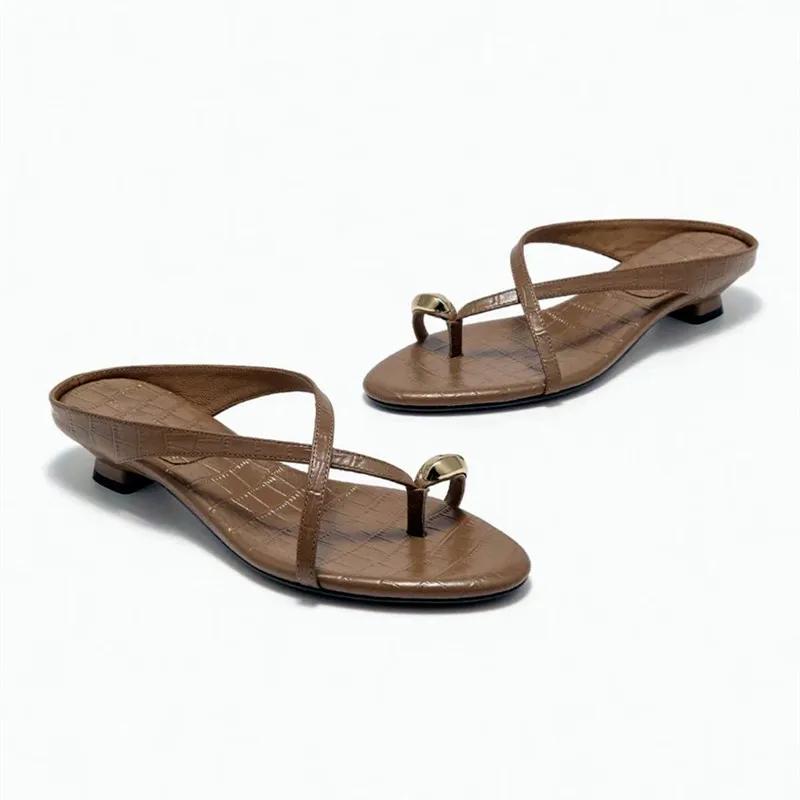 

Fashion Original Designer Cross Strap Over Toe Slippers Women Sexy Peep Toe Kitten Heel Comfort Slide Sandals Summer Concise Beach Shoes 40 коричневый