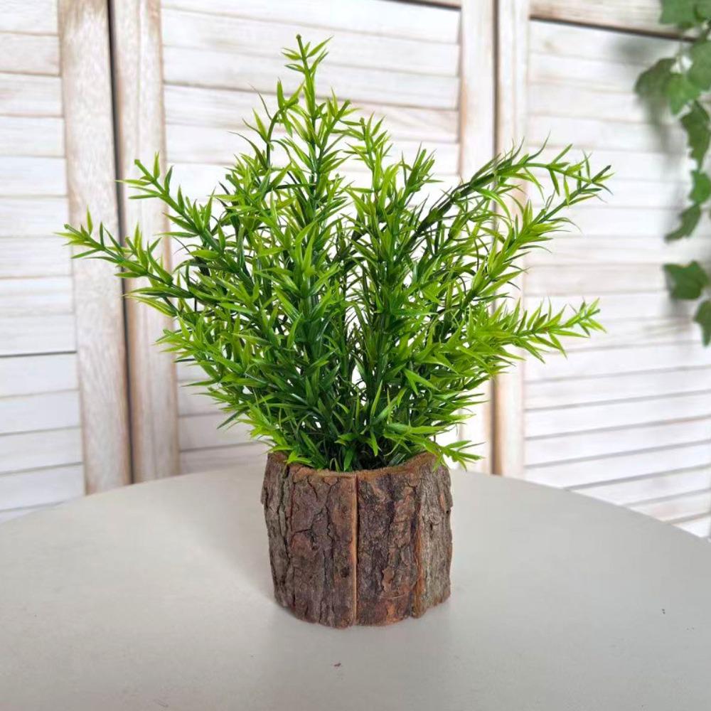 

Handmade Artificial Green Plant Realistic Bark Bucket Decoration Home Decoration Style 7