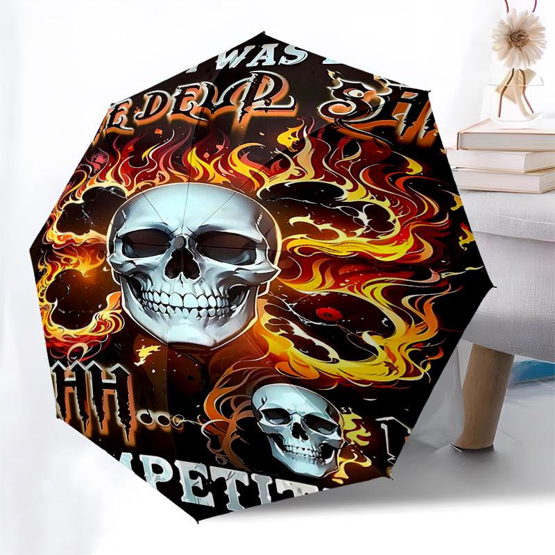 1pc skull fire Automatic Open, Windproof, Compact Travel Umbrella, Gift for Birthday, Christmas, Business 93059